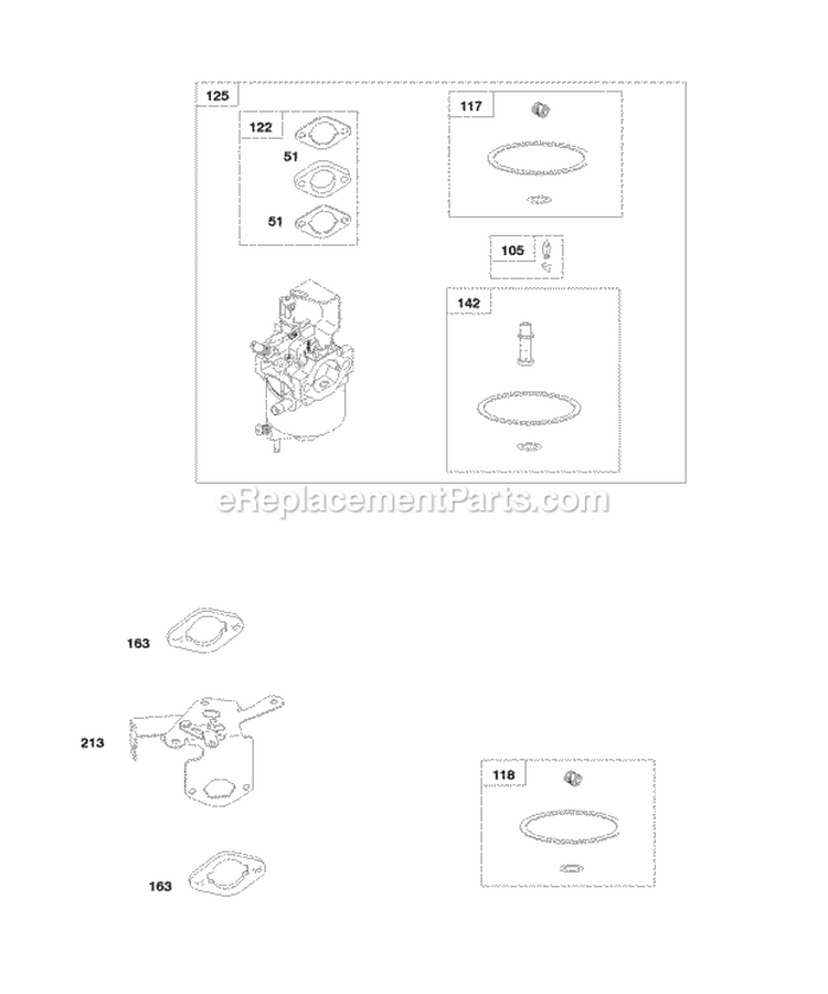 Carburetor Diagram and Parts List for  Briggs and Stratton Engine